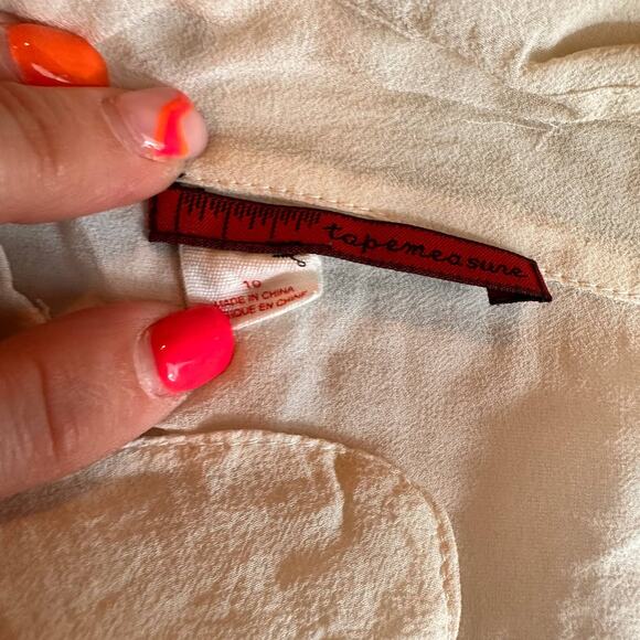 Anthro Tapemeasure Cream Sheer Silk Button Up Blouse Size 10 - Picture 2 of 6